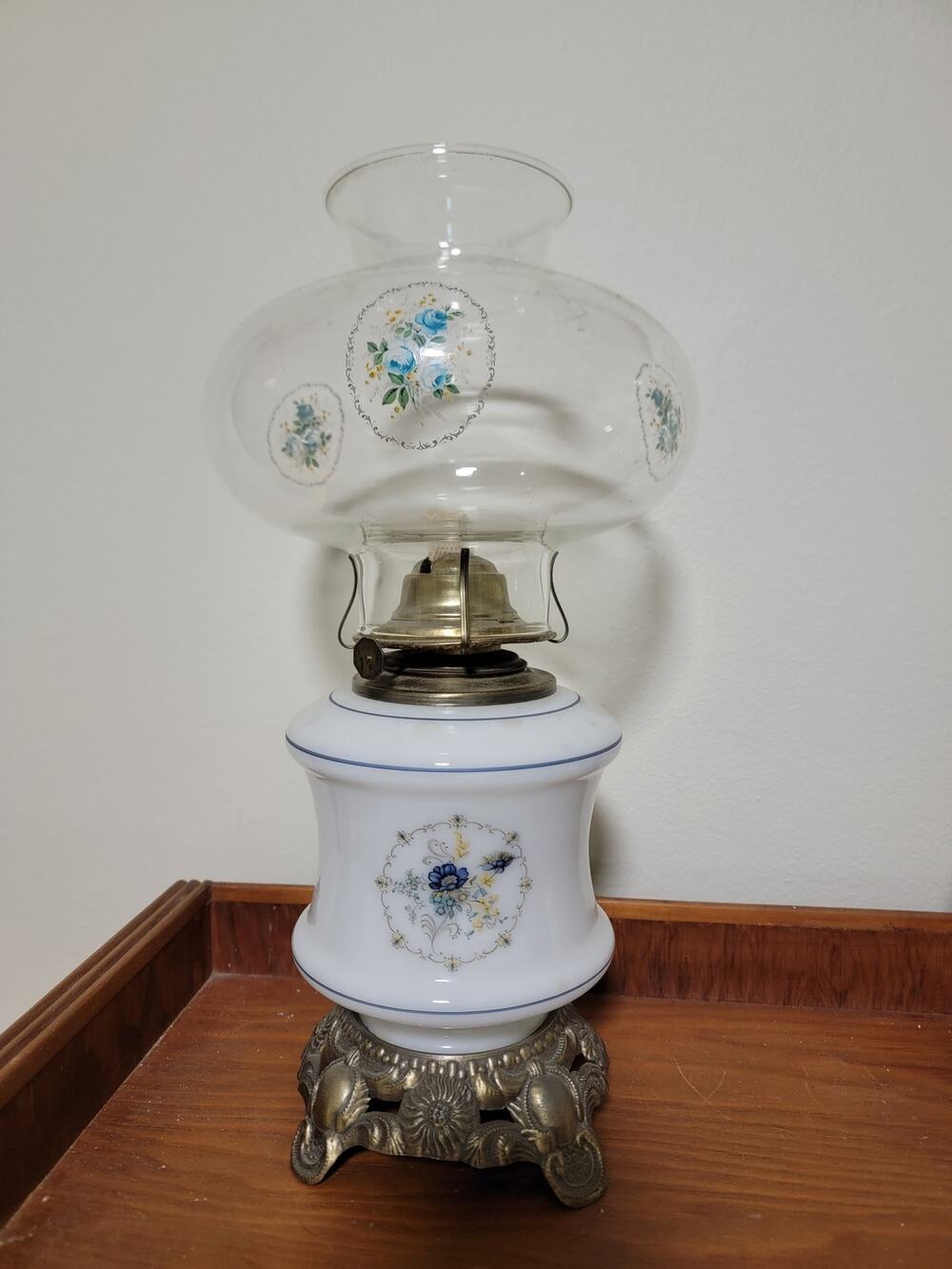 Vintage Milk Glass Hurricane Kerosene Lamp EUC